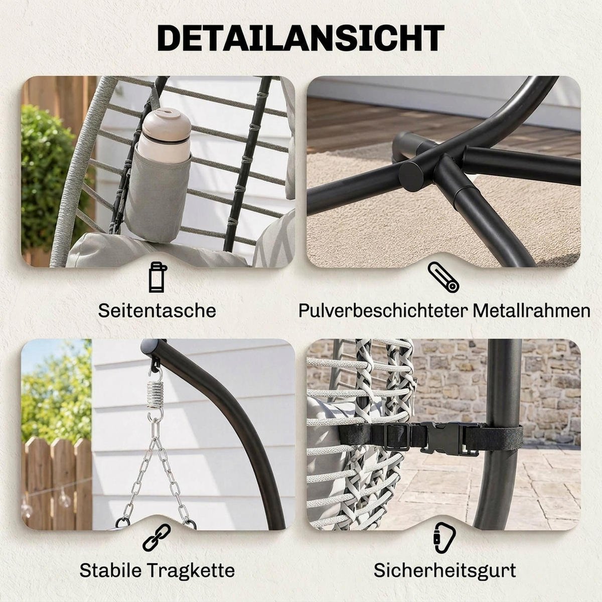 HÄNGESESSEL Grau 110.0/100.0/188.0 cm - Grau, Metall (100/188/110cm)