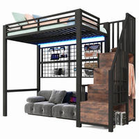 HOCHBETT 90/200 mit Kleiderschrank, Stauraumleiter und LED in Schwarz - Schwarz, Metall (90/200cm) - EVRYAE