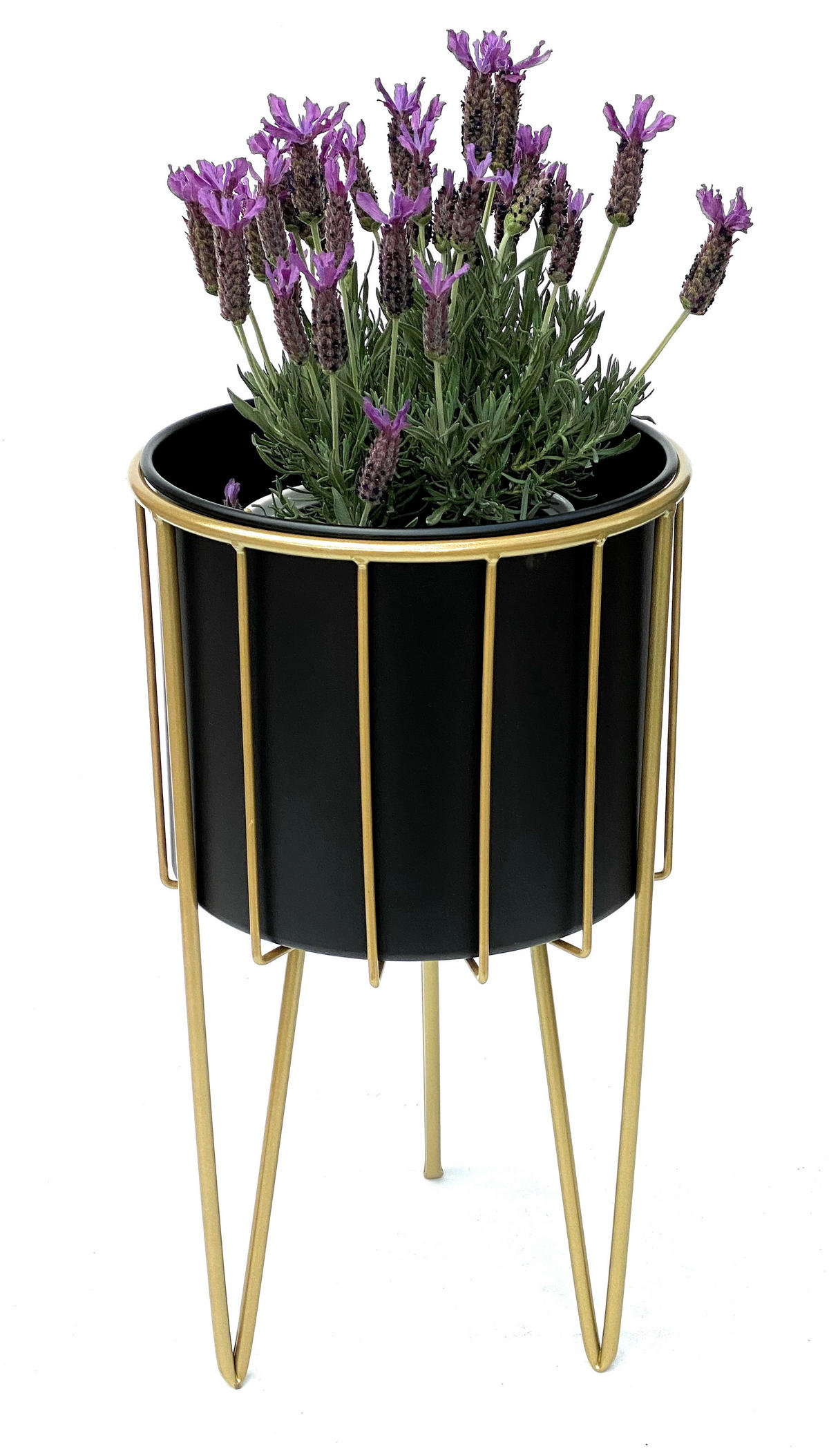 BLUMENHOCKER rund Metall Gold/Schwarz 25/25/45 cm - Gelb, Metall (25/25/45cm) - DanDiBo