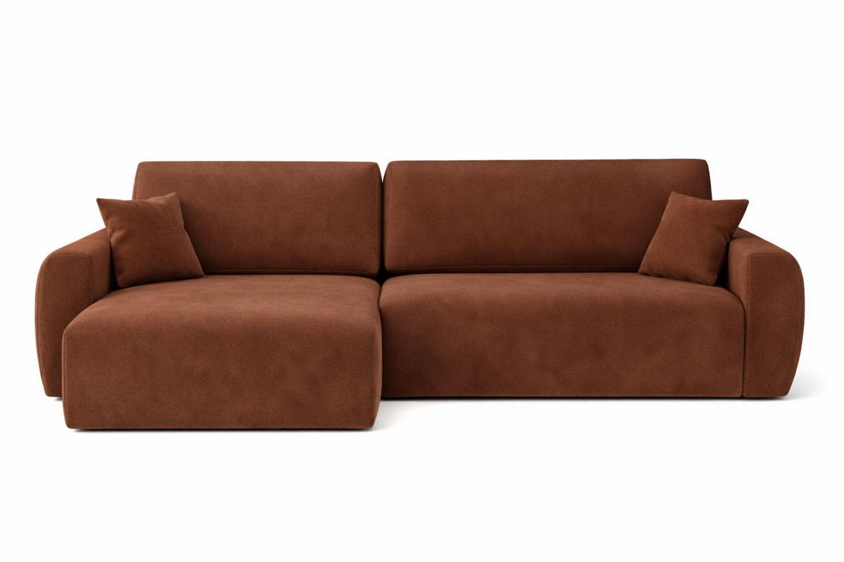 ECKSOFA Mit Schlaffunktion Ariel L, Velours, Stoff Salvador, Dunkelbraun, Links - Dunkelbraun, Holz (250/142cm) - Kaiser Möbel