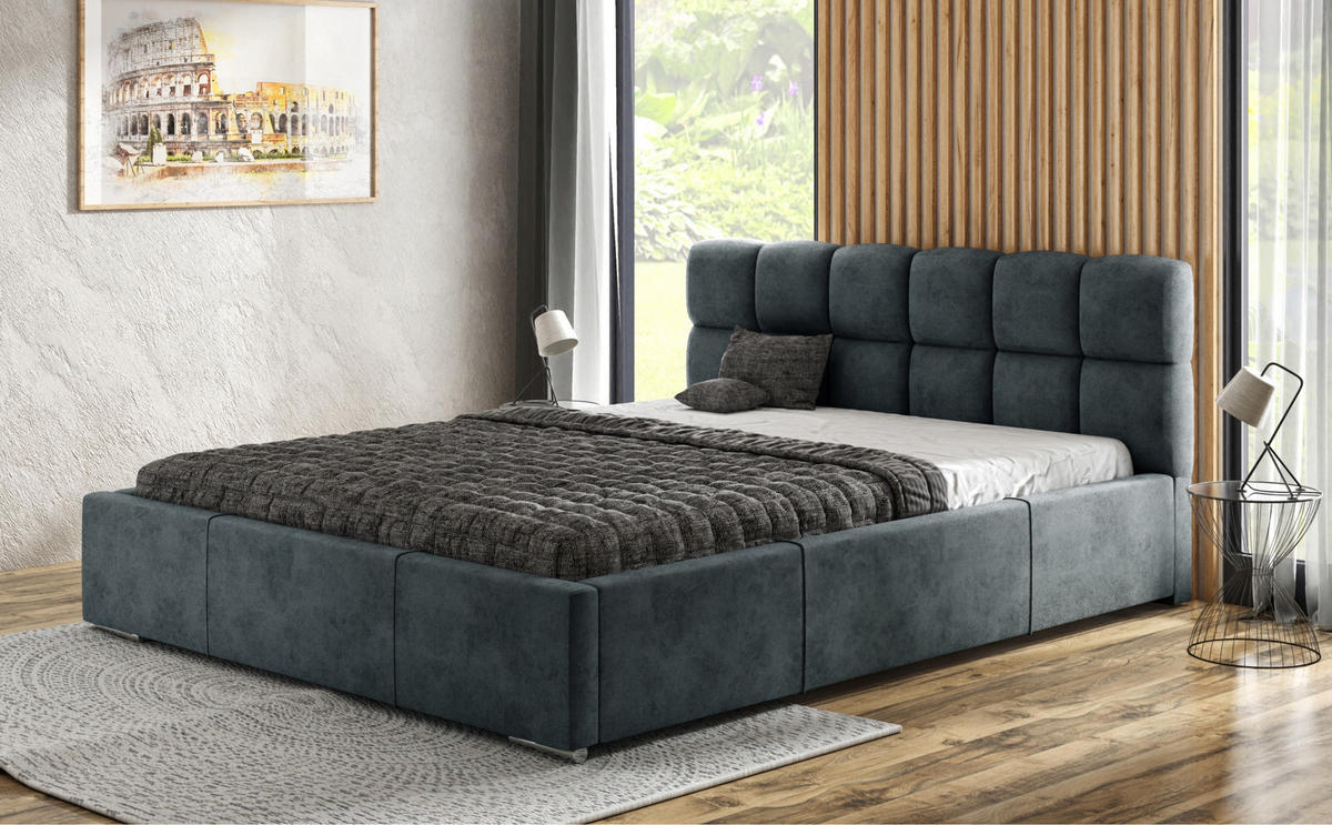 POLSTERBETT MALTA mit Kopfteil, 140 x 200 cm, Doppelbett mit Bettkasten und Lattenrost aus Metall, Velourstoff: Dunkelgrau - Dunkelgrau, Holz/Textil (140/200cm) - Agmat-Furniture