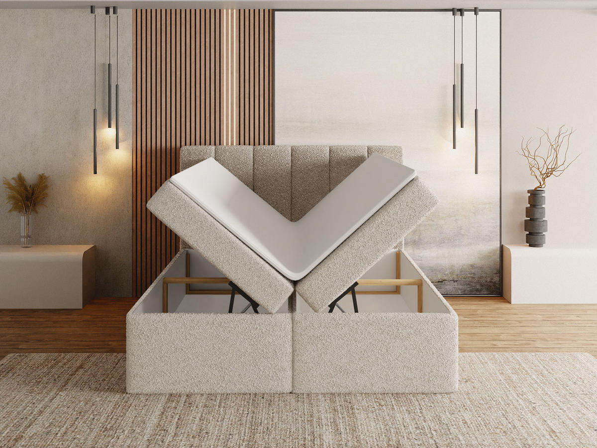 BOXBETT Amira mit Bettkasten, Grau Samt 160x200 cm - inkl. H3 Matratze und H3 Foam Topper - Grau, Holzwerkstoff/Kunststoff (160/200cm) - WFL GROUP