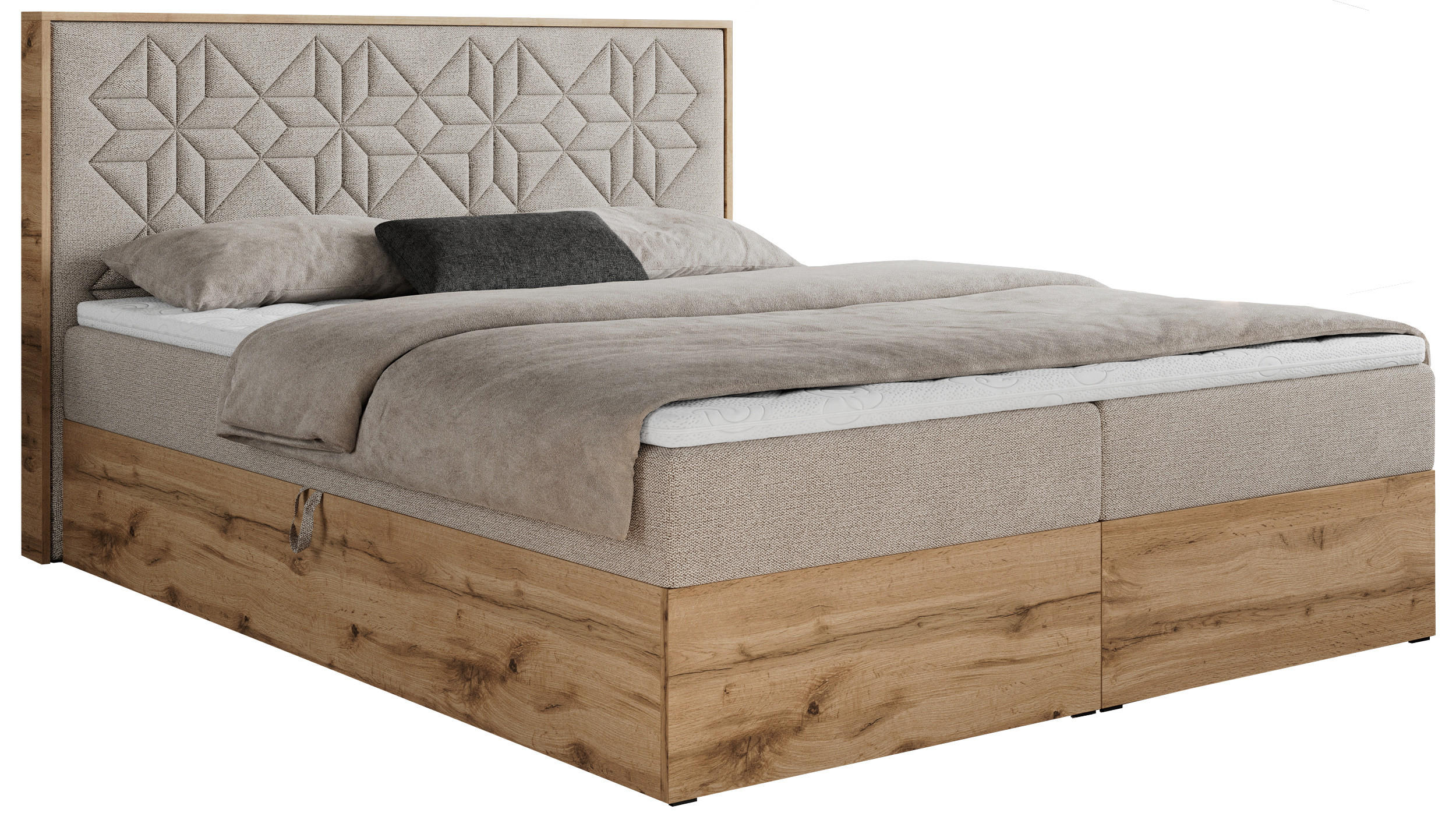 BOXBETT NESSI - 180/200 Beige Struktur - H3 - Beige, Holz/Textil (180/200cm) - MKS