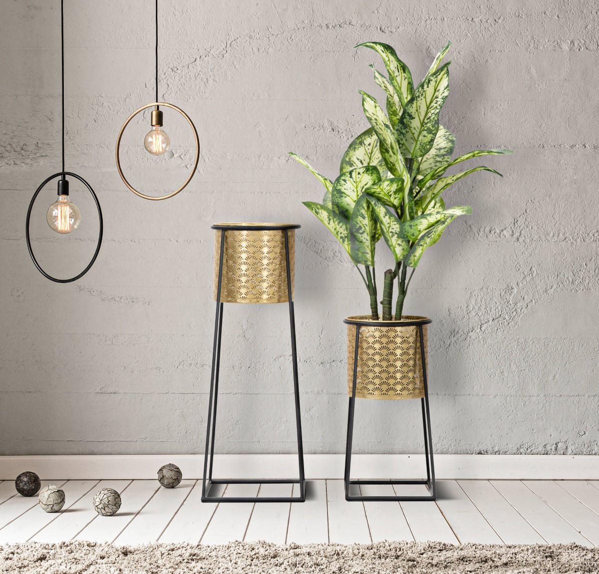 BLUMENTOPF Durchbrochen mit Ständer - Goldfarben, Metall (26/70cm) - Mauro Ferretti
