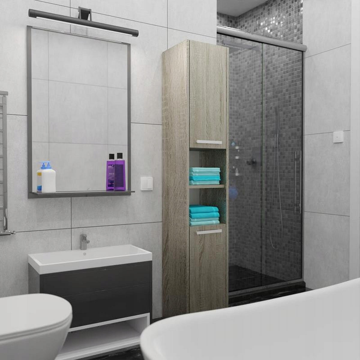 BADSCHRANK EX3 mit 2 Türen Sonoma Eiche 30/30/170 cm - Sonoma Eiche, Holzwerkstoff (30/170/30cm) - Matkam Möbel