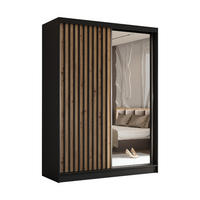 SCHWEBETÜRENSCHRANK Erika 160 cm mit Lamellen und Spiegel 2-türig, schwarz, Artisan, Lamelle schwarz - Schwarz/Braun, Kunststoff (160/216/51cm) - Margaret Hadas24