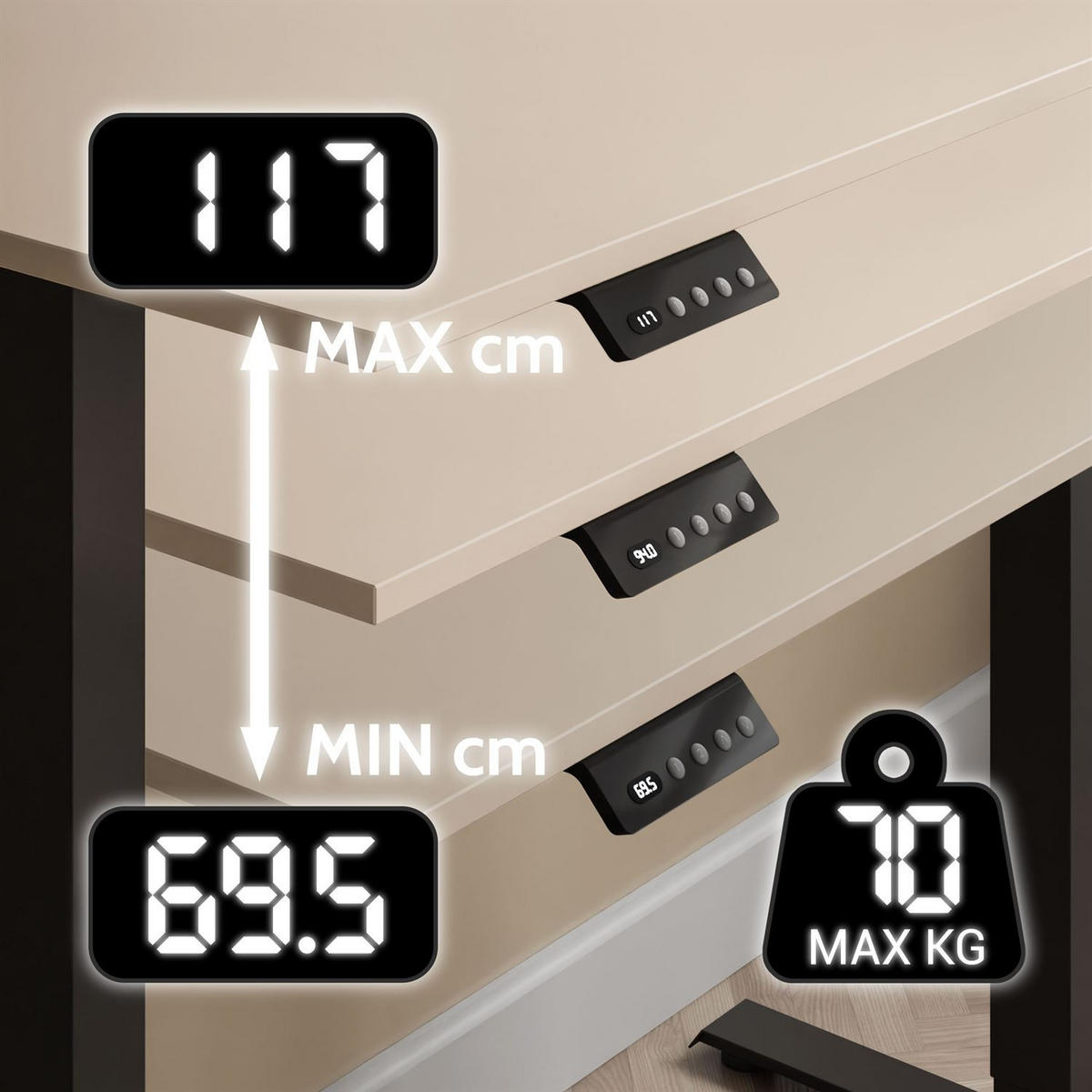 SCHREIBTISCH SPACE höhenverstellbar mit Metallbeinen schwarz/schwarz - Schwarz, Holzwerkstoff (60/110/69.5cm) - Lookway