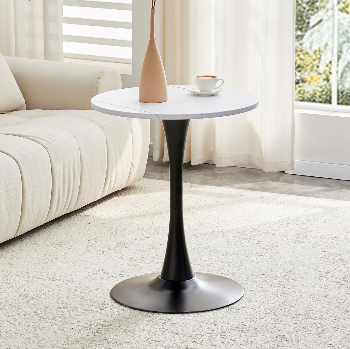 BEISTELLTISCH rund 60/60/72 cm Weiß Schwarz aus MDF Metall mit thermoformierter Tischplatte - Weiß, Holzwerkstoff (60/60/72cm) - OKWISH
