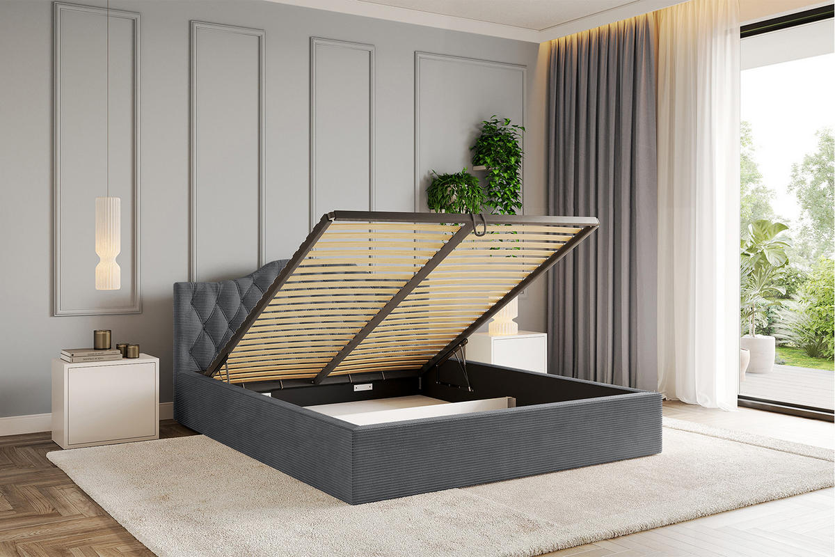 POLSTERBETT mit Bettkasten und Lattenrost, Bett mit Matratze H3/H4 - FALIO-V1 180x200 Dunkelgrau - Anthrazit, Holzwerkstoff/Textil (180/200cm) - ALTDECOR