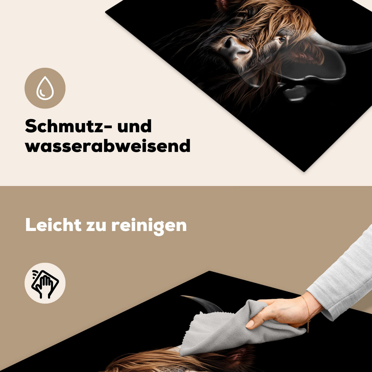 HERDABDECKPLATTE Schottischer Highlander - Porträt - Schwarz - Tier 81x52 cm - Braun, Kunststoff (81/0.2/52cm) - MuchoWow