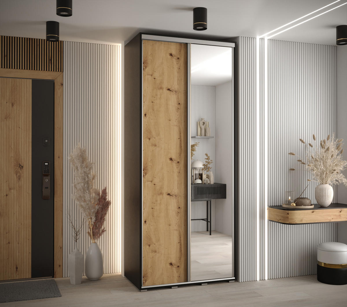 SCHWEBETÜRENSCHRANK 235,2/120/45 2-türig - Silberfarben/Schwarz, Holz/Metall (120/235/45cm) - Abiks Möbel