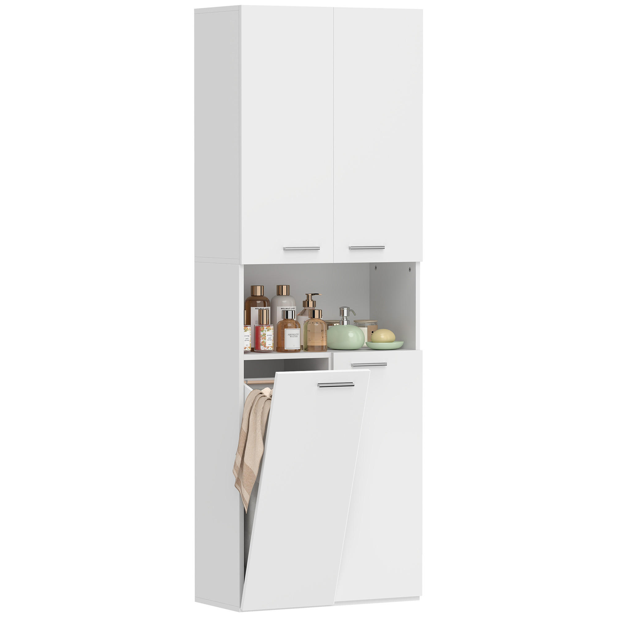 HOCHSCHRANK DE-08529 mit ausklappbarem Wäschekorb Weiß - Weiß, Holzwerkstoff (60/174/30cm) - ComfortXL