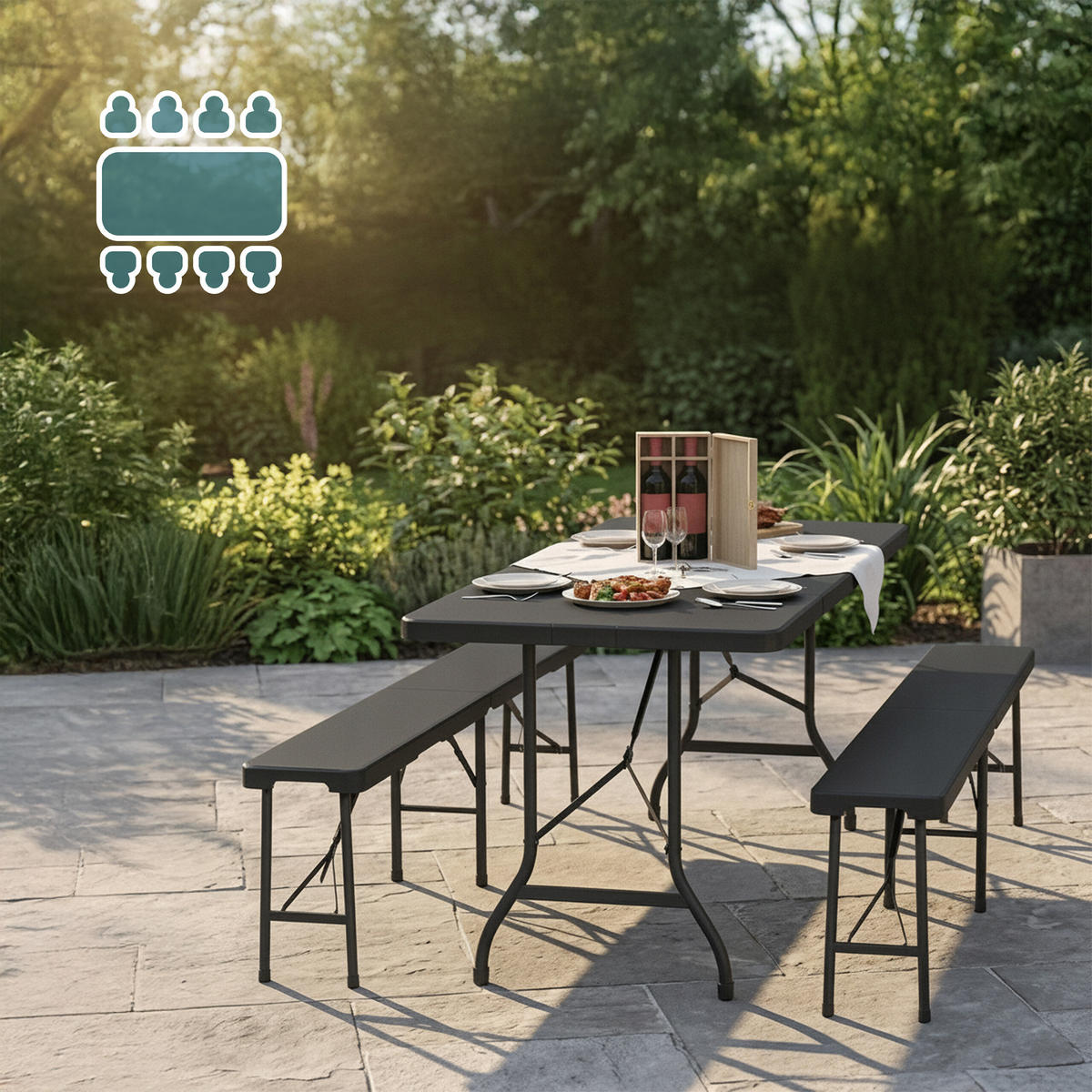 BIERZELTGARNITUR Schwarz 3-tlg.-Set klappbar - Schwarz, Kunststoff/Metall - Relaxdays