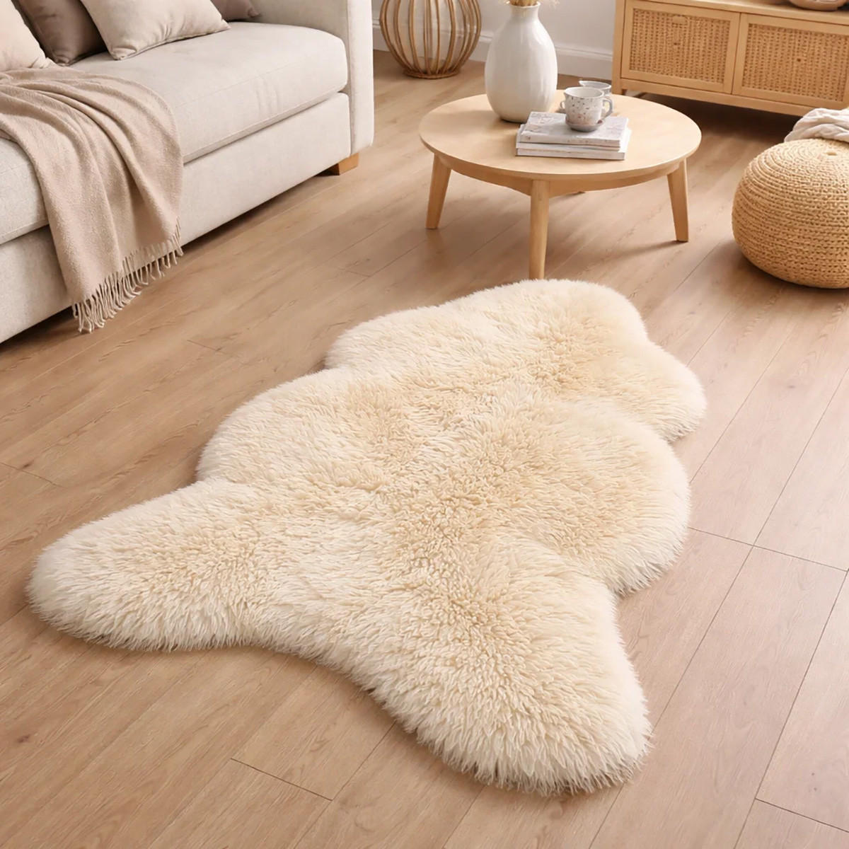 SCHAFFELL Premium Lammfell Natur ungeschoren weiche Wolle Vegetable gegerbt ca. 105 cm - Weiß Hochglanz, Fell (55/105cm) - Provellus