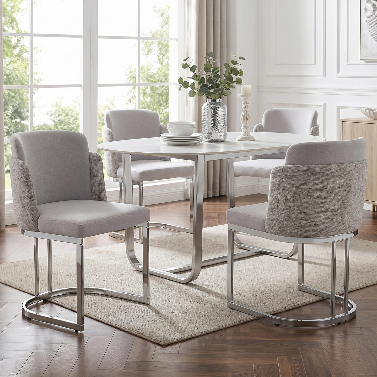 ESSZIMMERSTUHL 2er Set Chenille Hellgrau Silber Modern - Grau, Textil (61.5/86/53.5cm) - FLIEKS