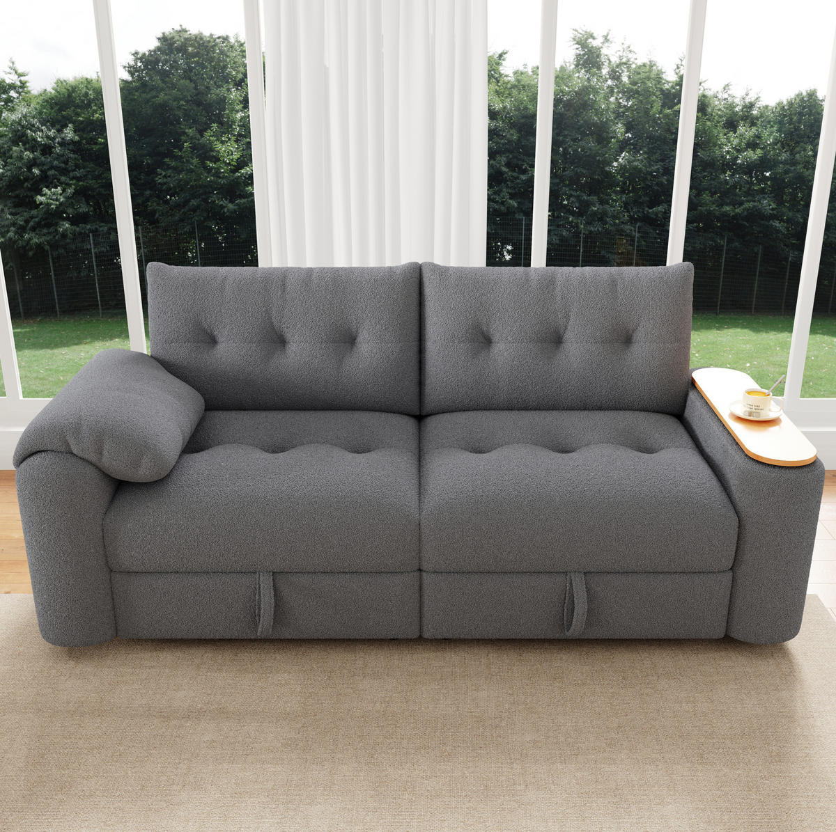 SOFA modular mit Stauraum 207,5 x 80 x 87 cm Teddy Grau 2-Sitzer - Grau, Textil (207.5/87/80cm) - IVMEU