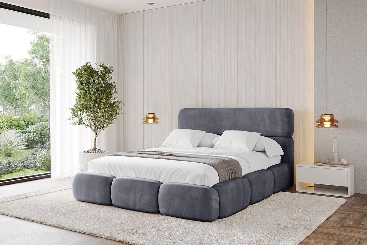 POLSTERBETT mit Bettkasten und Lattenrost, Boxbett ohne Matratze - ELVA 200x200 Dunkelgrau - Dunkelgrau, Holzwerkstoff/Textil (200/200cm) - ALTDECOR