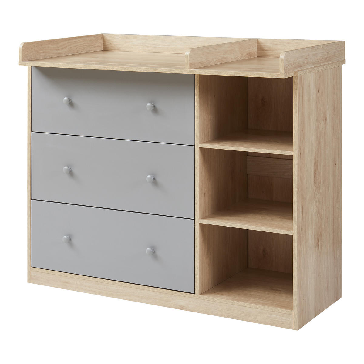 PŘEBALOVACÍ PŘÍSTROJ Beldinupp - šedá/barva dubu, kompozitní dřevo (55/93/110cm) - [en.casa]