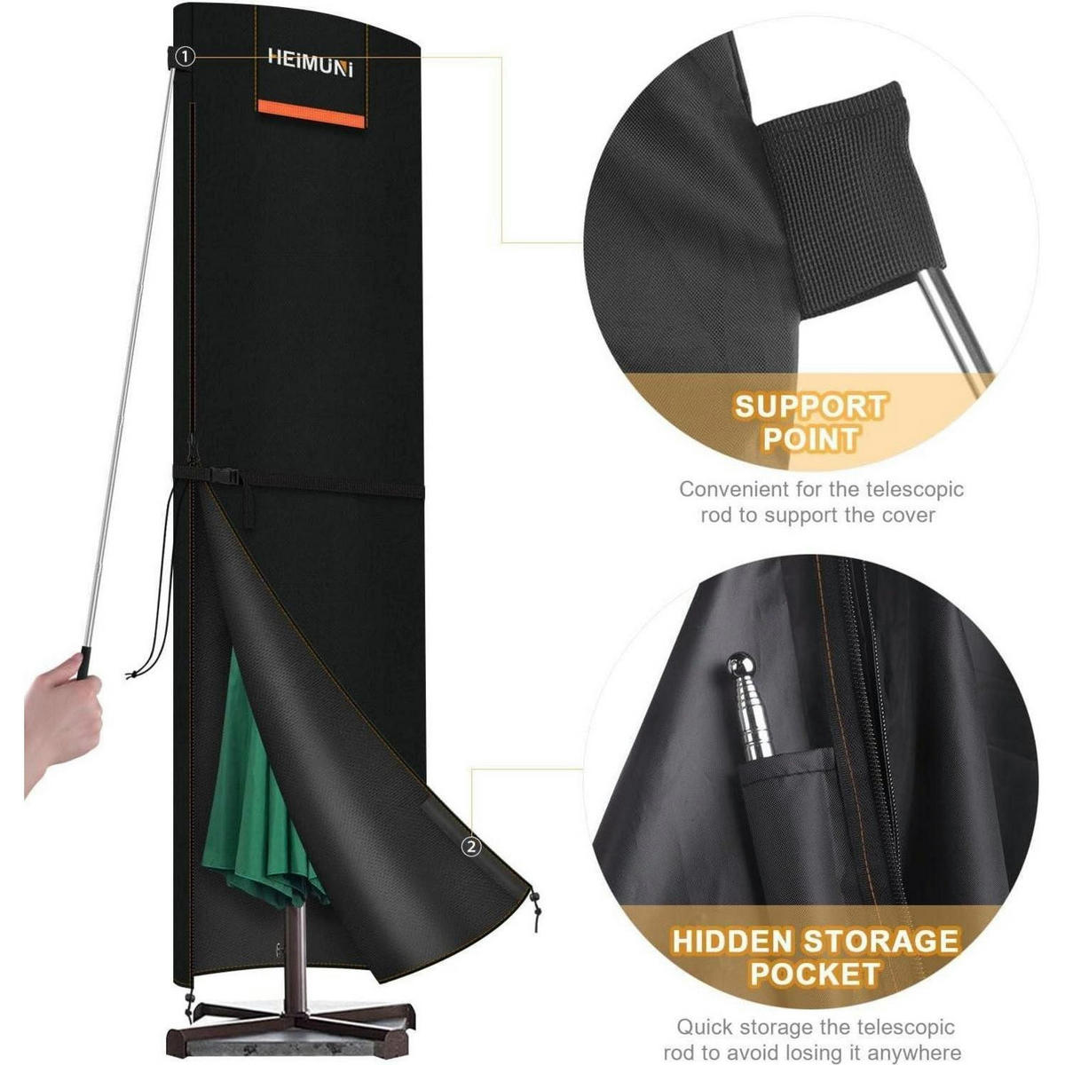 SCHUTZHÜLLE Ampelschirm 295 cm 420D Oxford Schwarz - Schwarz, Textil (1/1/1cm)