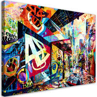 LEINWANDBILD Bunte Stadt 100x70cm - Lila, Textil (100/70cm) - Feeby