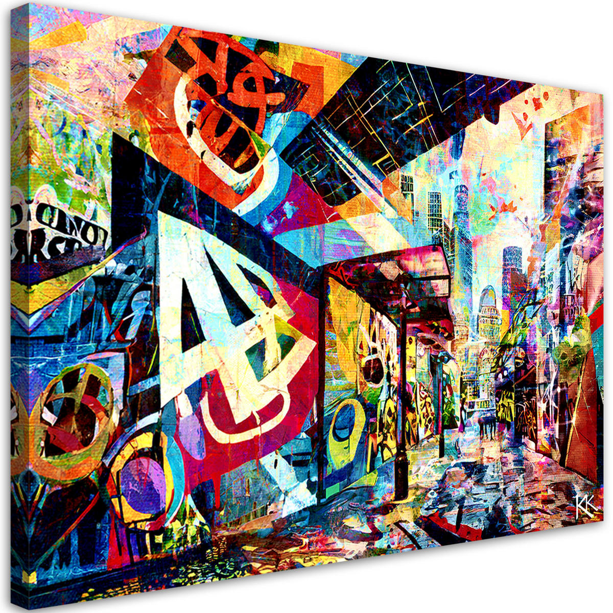 LEINWANDBILD Bunte Stadt 100x70cm - Lila, Textil (100/70cm) - Feeby