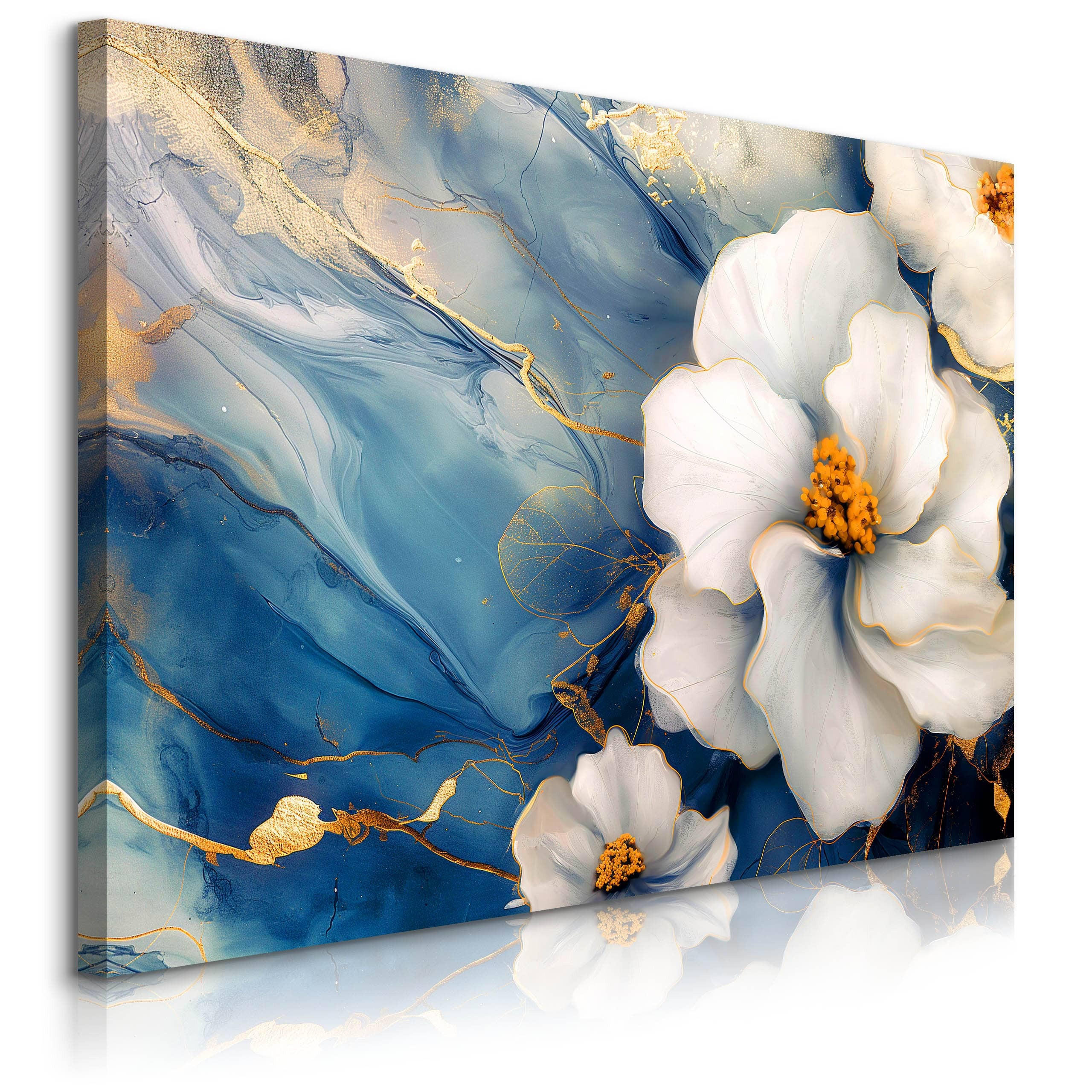 LEINWANDBILD Blumen Marmor Abstraktion Glamour 100cm x 70cm - Blau/Beige, Textil (100/70cm) - Muralo