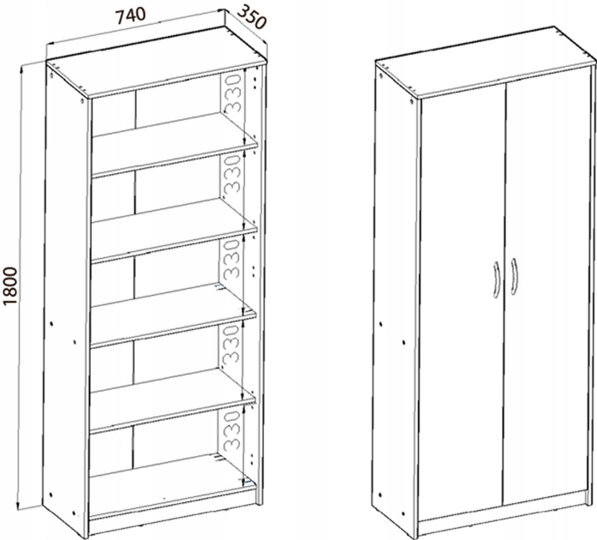 BÜCHERREGAL R5 Weiß 74/35/180 cm 2 Türen - Weiß, Holzwerkstoff (74/180/35cm) - Matkam Möbel