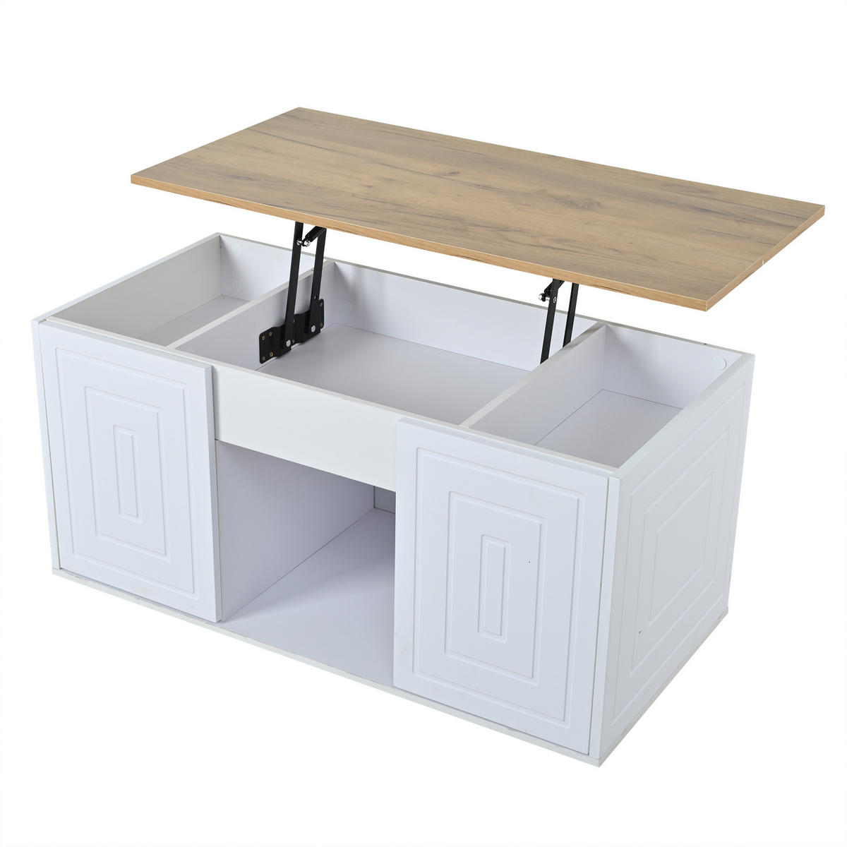 COUCHTISCH Weiß/Natur höhenverstellbar mit Stauraum 95/46/45 cm - Weiß, Holzwerkstoff (95/46/45cm) - PANGIVO