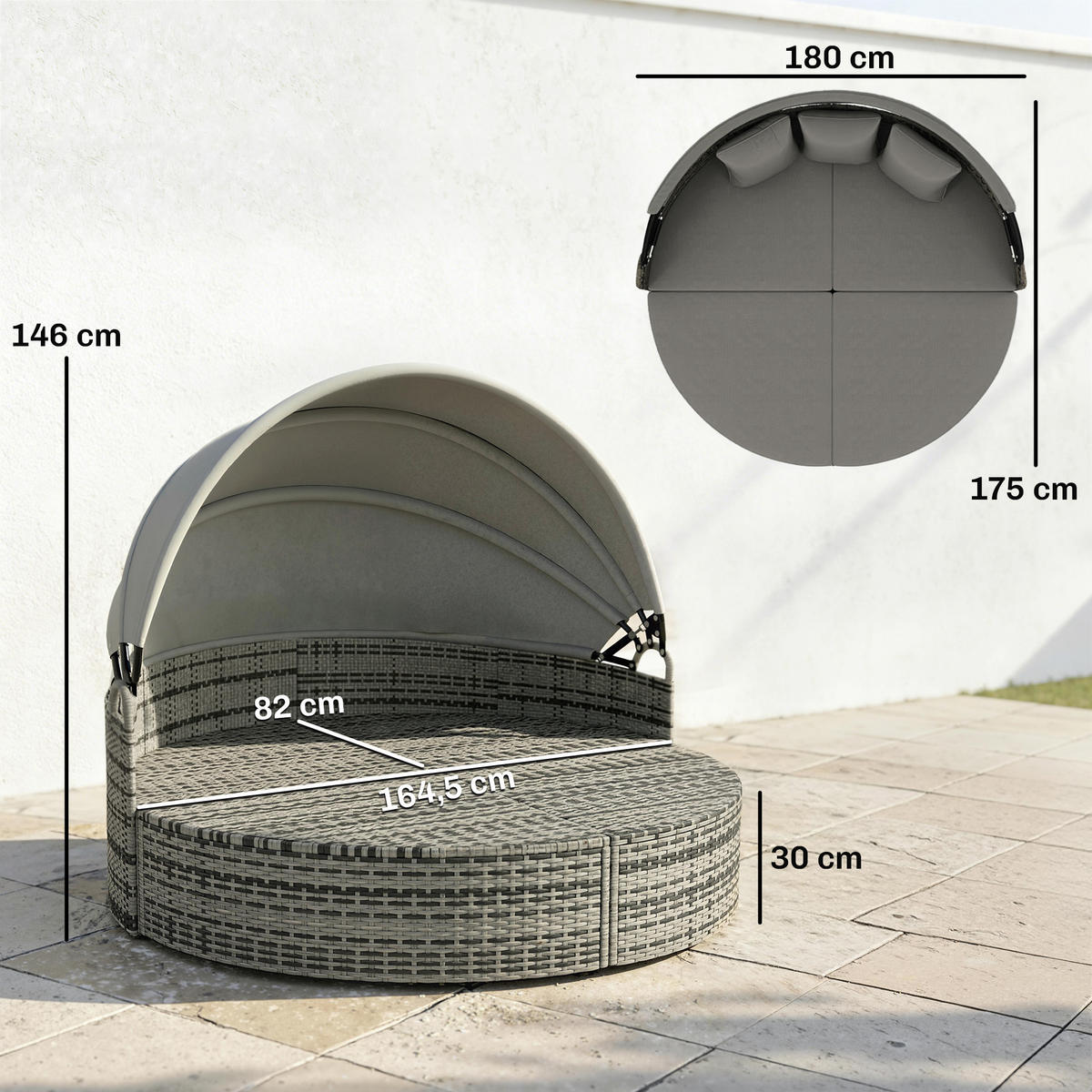 SONNENINSEL 3tlg DE-13688 mit Markise Hellgrau - Hellgrau, Metall (175/146/180cm) - ComfortXL