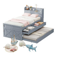 EINZELBETT aus 90x190 cm Grau mit USB-Anschluss, Nachttisch, Ausziehbett und 2 Schubladen - Grau, Holzwerkstoff (90/200cm) - Modfu