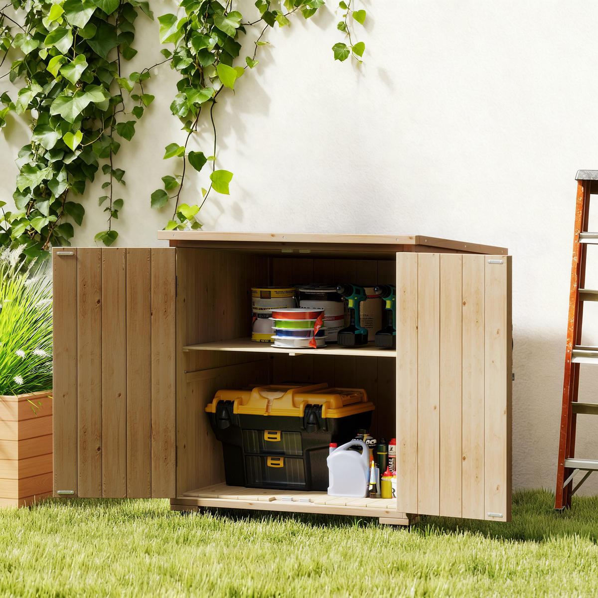 GERÄTESCHUPPEN DE-09238 Dunkelgrau - Naturfarben, Holz (77.5/90/88cm) - ComfortXL