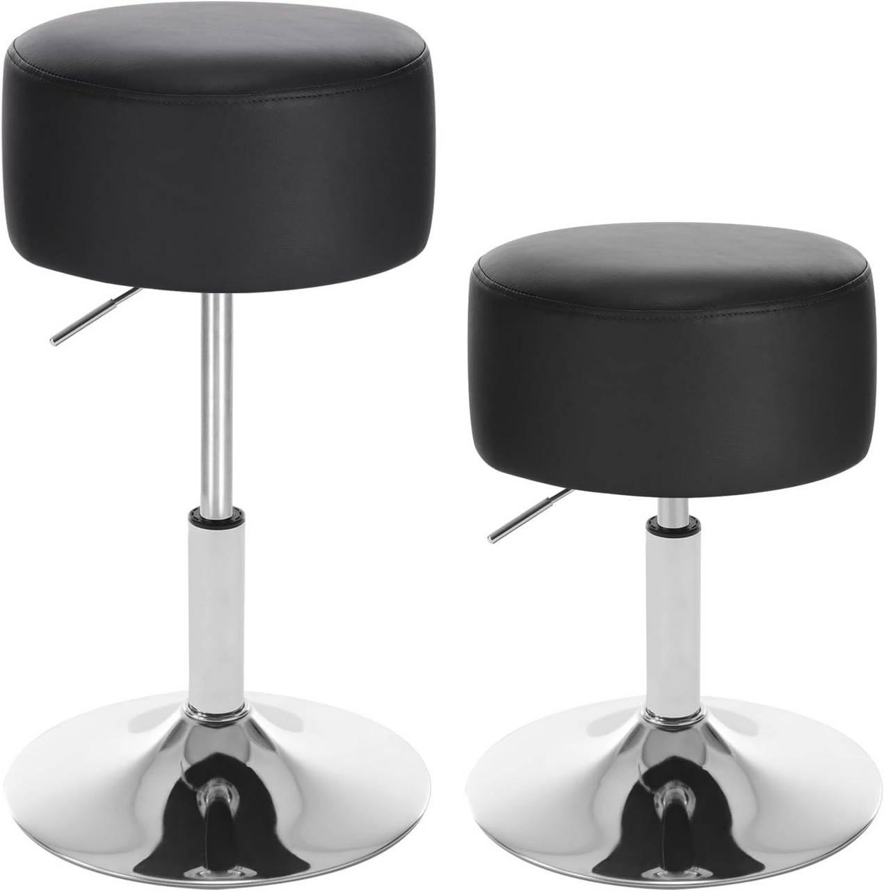 SITZHOCKER 2er Set, rund, Kunstleder, Schwarz - Silberfarben/Schwarz, Textil/Metall (38.5/54/38.5cm) - Woltu
