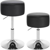SITZHOCKER 2er Set, rund, Kunstleder, Schwarz - Silberfarben/Schwarz, Textil/Metall (38.5/54/38.5cm) - Woltu
