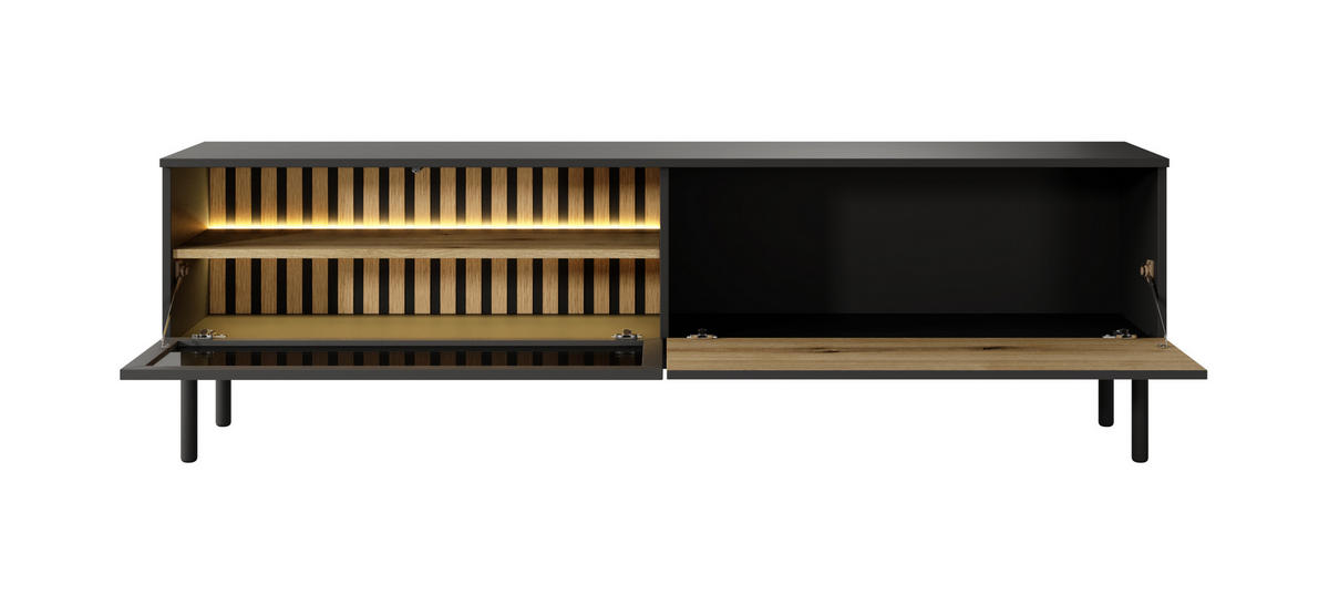TV-SCHRANK Lango 180 Schwarz mit Eiche Evoke, Tv-Tisch mit Led-Beleuchtung - Hellbraun/Schwarz, Holzwerkstoff (180/55/39cm) - Bettso