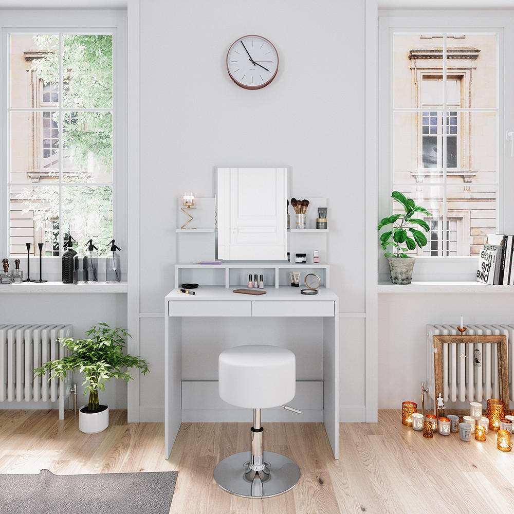 SCHMINKTISCH Ania Weiß 80 cm mit Hocker - Weiß, Holzwerkstoff (80/139.6/40cm) - Vicco