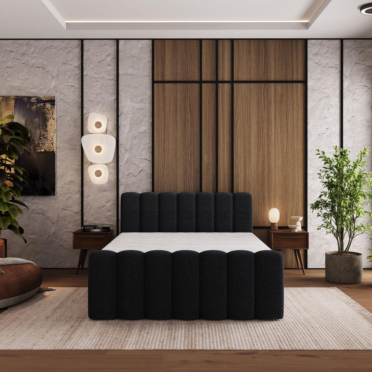 BOXBETT CELLA 160x200 cm mit Matratze und Topper - Schwarz - Schwarz, Holz (160/200cm) - MASSENO