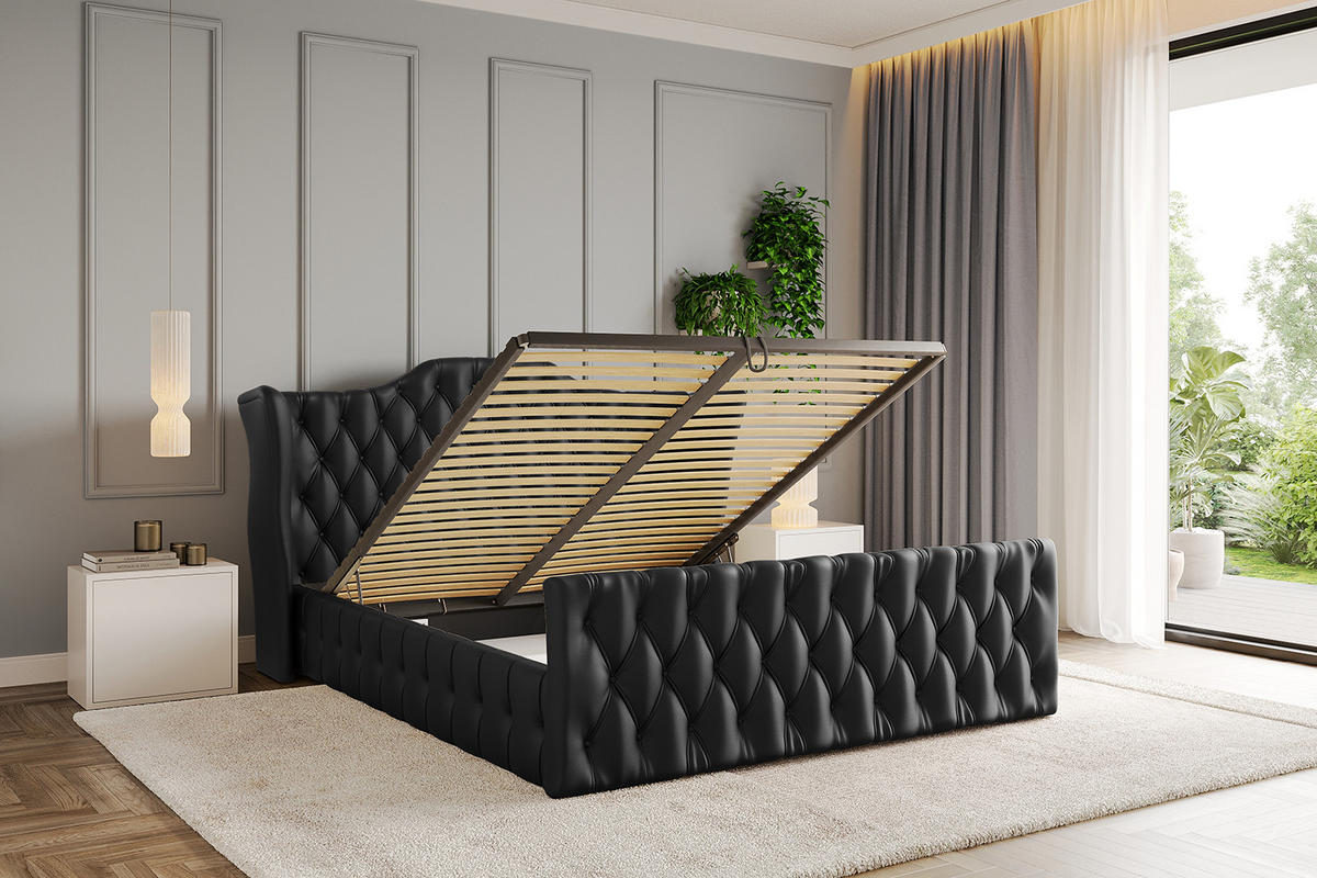 POLSTERBETT mit Bettkasten, Fußteil und Lattenrost, Boxbett ohne Matratze - MODY-Z 180x200 Schwarz Kunstleder - Schwarz Hochglanz, Holzwerkstoff/Textil (180/200cm) - ALTDECOR