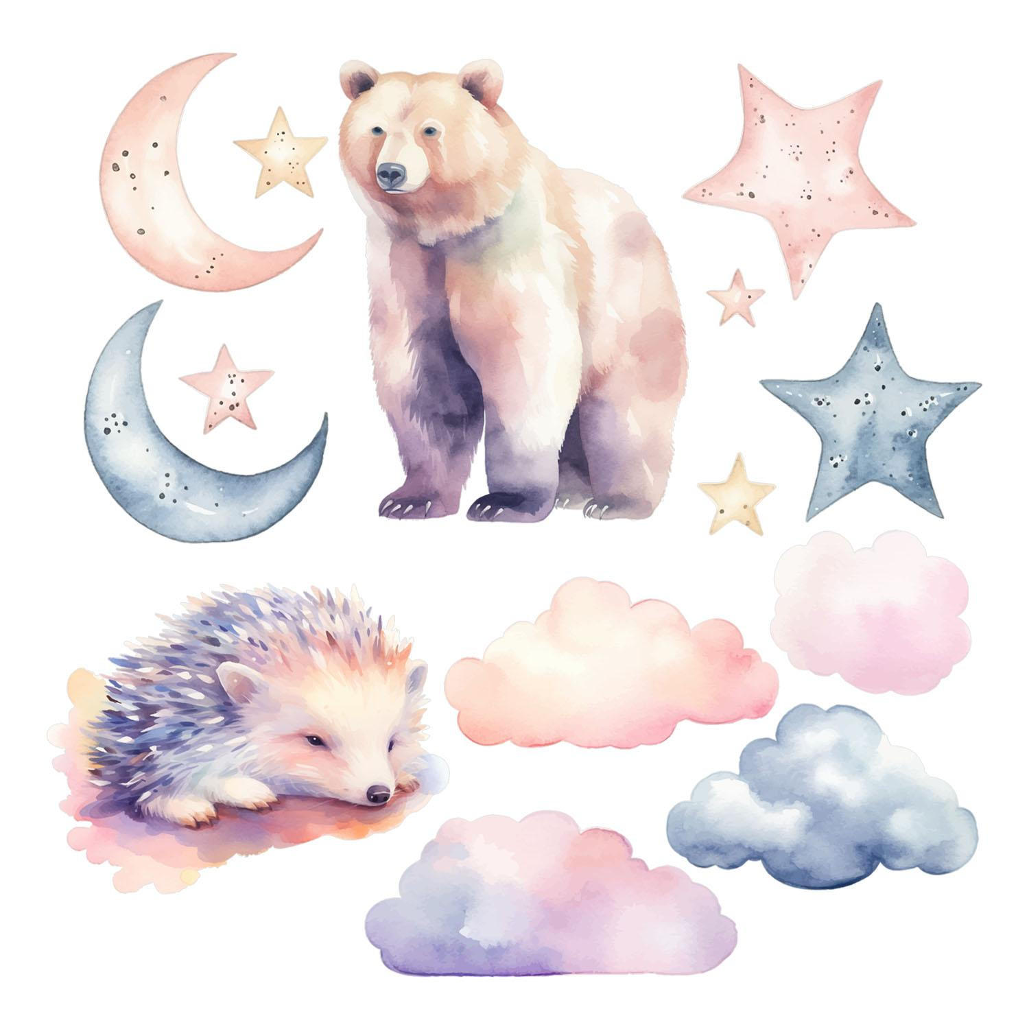 WANDAUFKLEBER 130x232cm - Tiere am Nachthimmel - Multicolor, Kunststoff (130/232/0.1cm) - Wallfluent