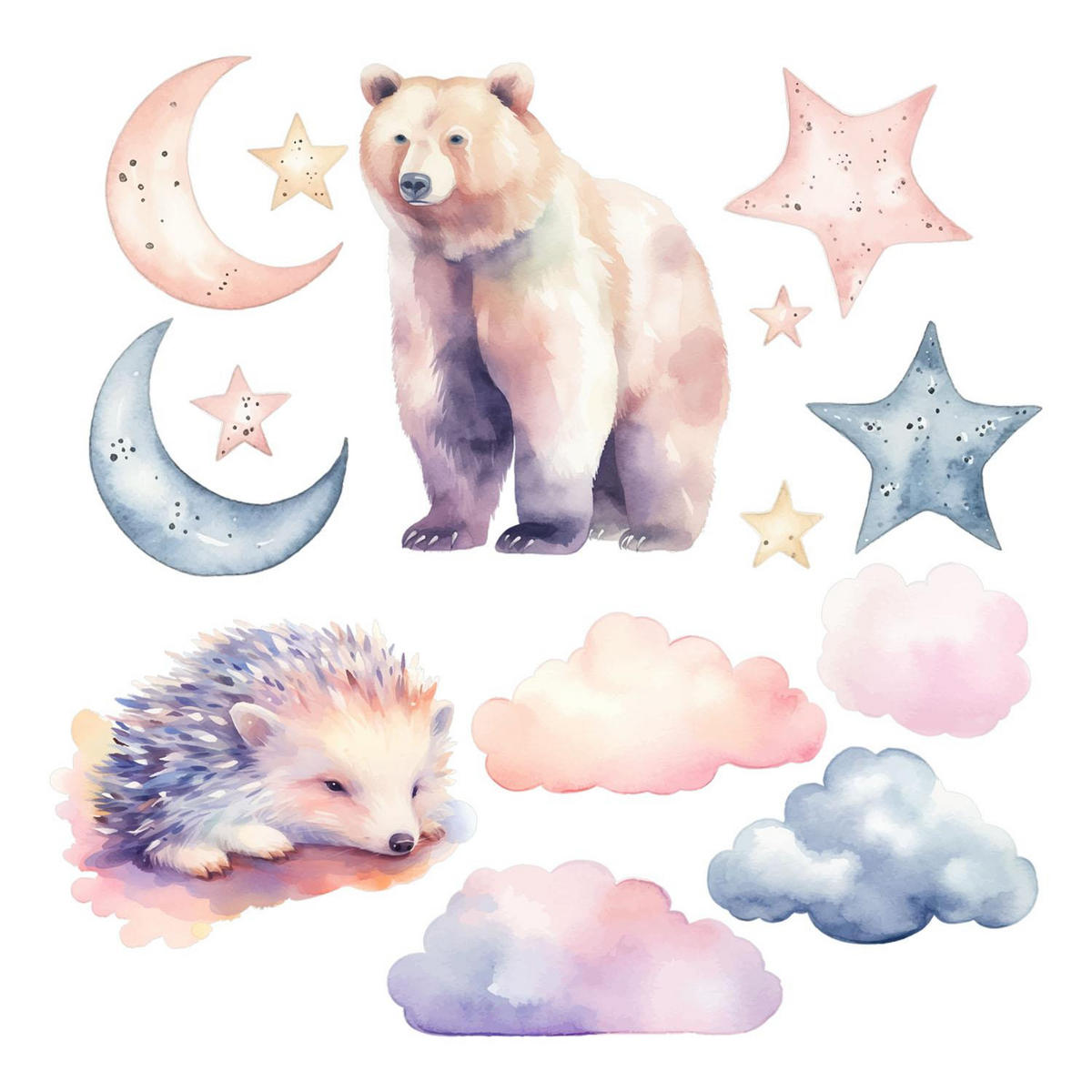 WANDAUFKLEBER 130x232cm - Tiere am Nachthimmel - Multicolor, Kunststoff (130/232/0.1cm) - Wallfluent