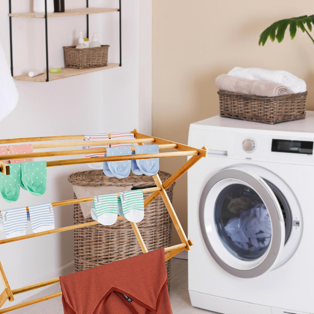 HANDTUCHHALTER - Hellbraun, Holz (36/71.5/74cm) - Relaxdays