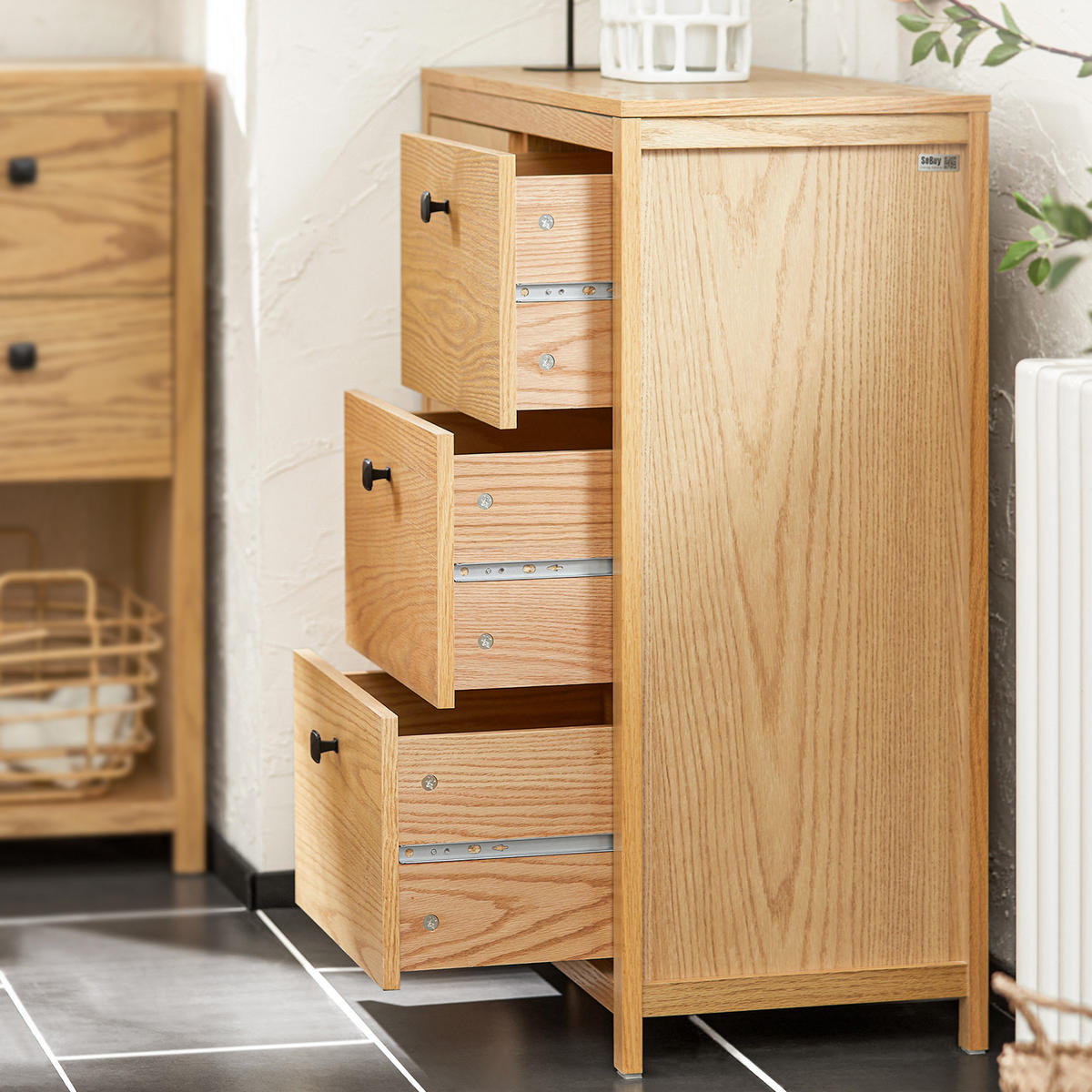 WÄSCHESCHRANK Weiß - Hellbraun, Holzwerkstoff (80/90/35cm) - SoBuy