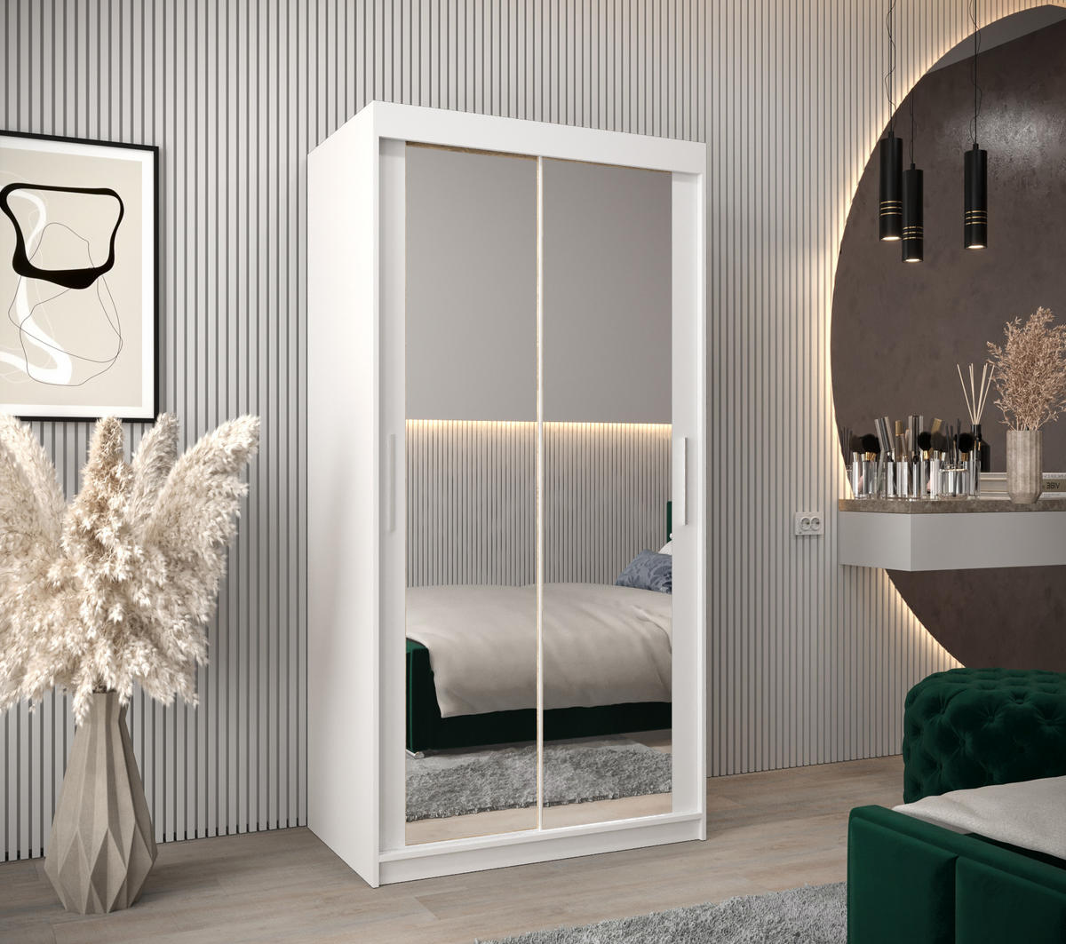 SCHWEBETÜRENSCHRANK 200/100/62 2-türig - Silberfarben/Weiß, Holz/Kunststoff (100/200/62cm) - Abiks Möbel