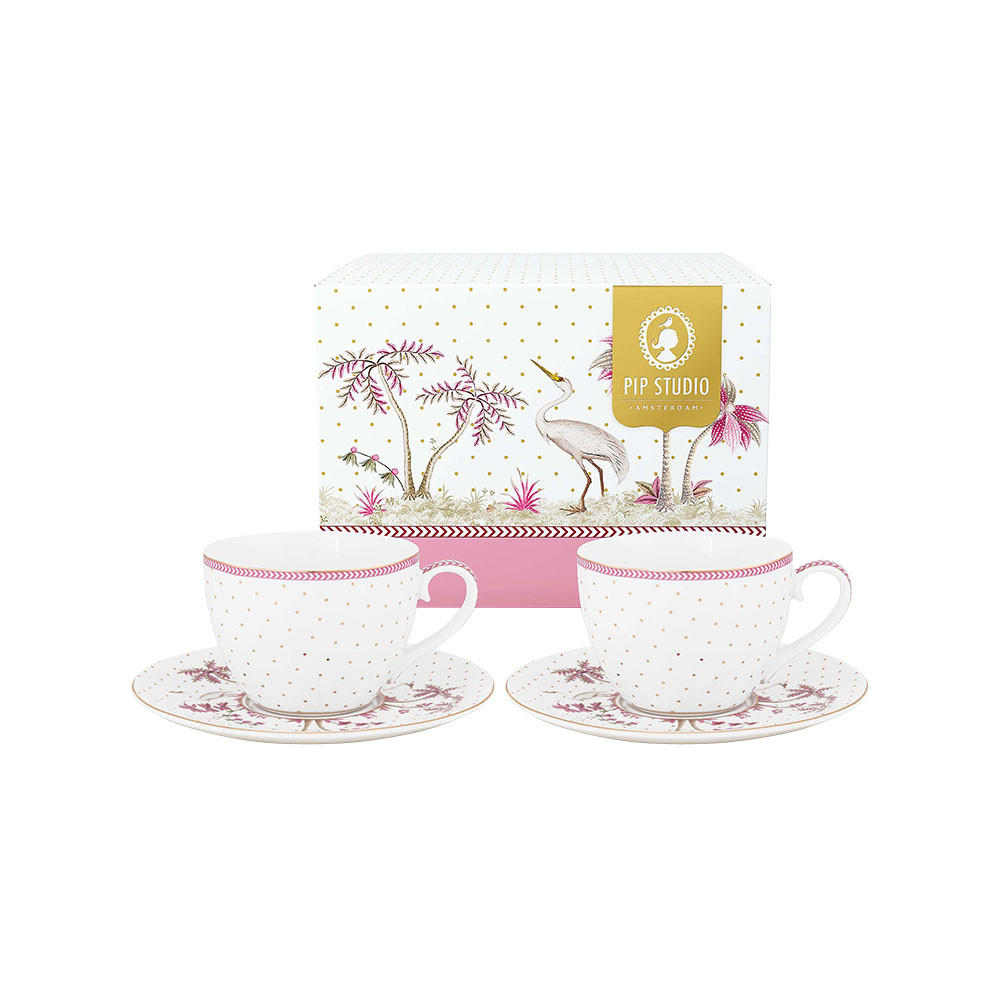TASSEN & UNTERTASSEN 2er-Set Jolie punkte gold rosa 280 ml - Weiß, Keramik (16.8/12.2/16.8cm) - Pip Studio