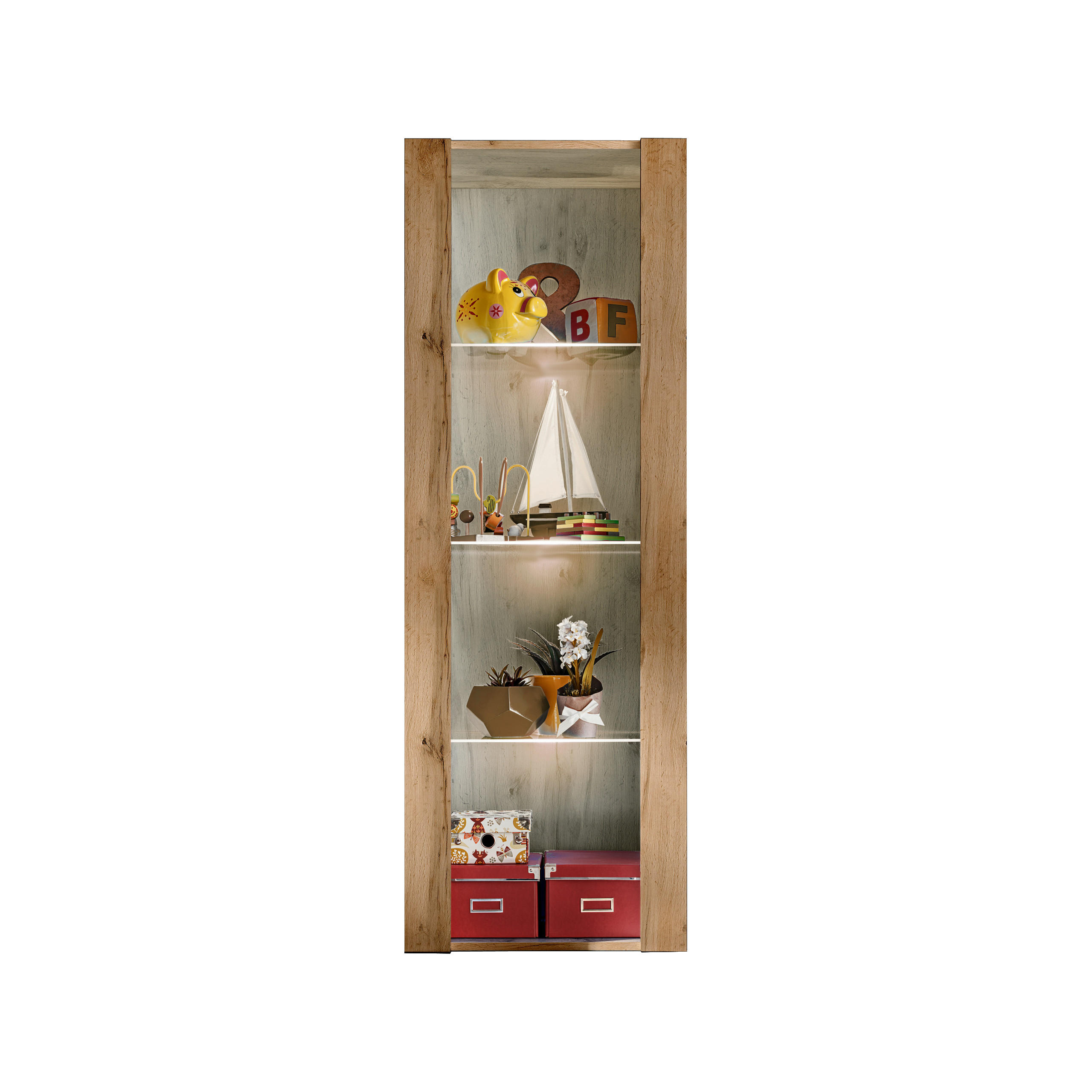 VITRINE TIVOLI, Eiche Wotan + Eiche Wotan - Eiche Wotan, Glas/Holzwerkstoff (55/159/35cm) - Komodee