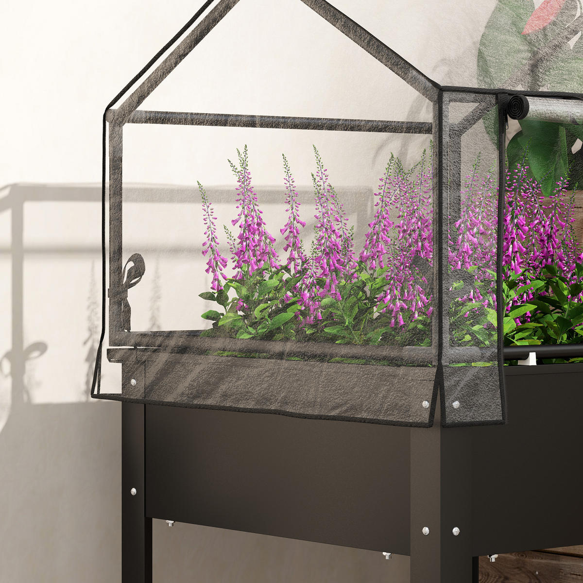 HOCHBEET mit Abdeckung - Schwarz, Metall (60/120/60cm) - Outsunny