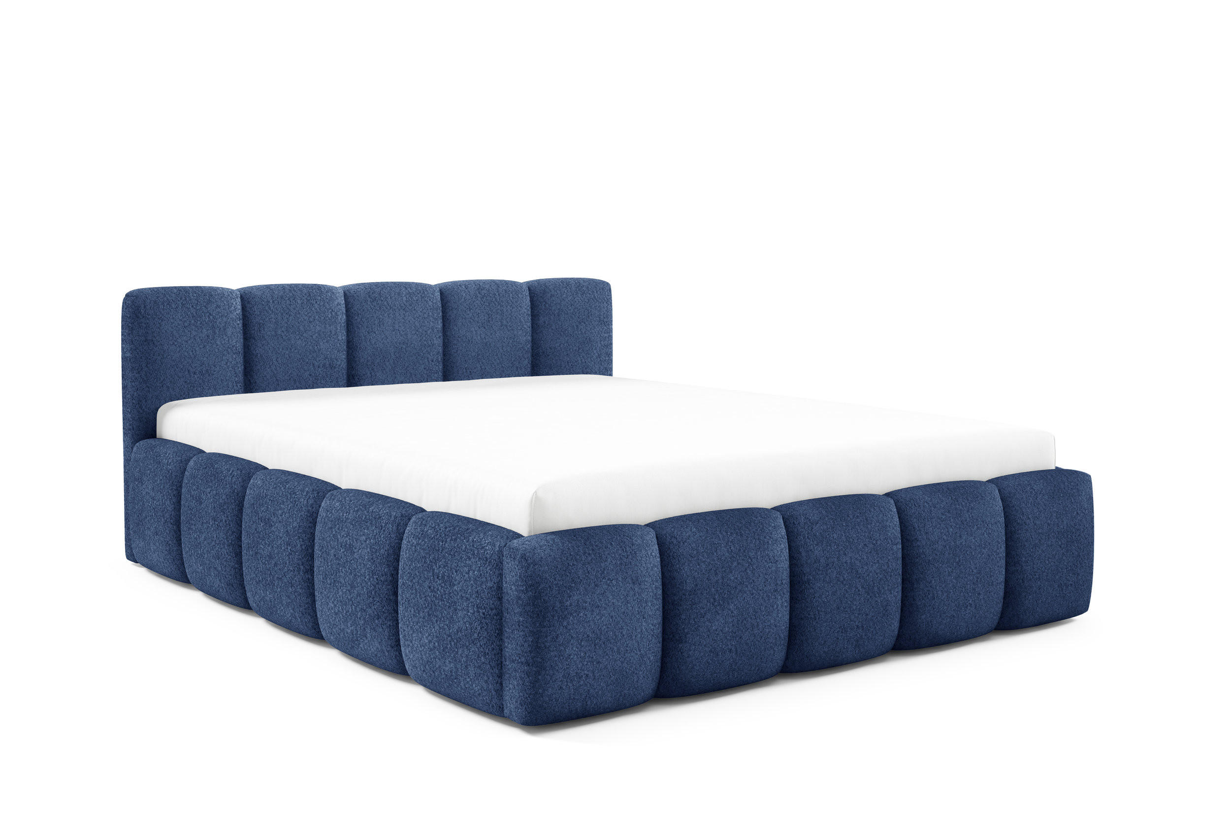 POLSTERBETT QUATTRO, 180x200 cm, Doppelbett mit Bettkasten, Boucle Stoff, Frabe: Blau - Blau, Holz/Kunststoff (180/200cm)