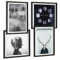 BILDER SET 4er Set - 50x50 cm & 40x60 cm Schwarzer Rahmen - Waldnebel, Mond, Schädel, Frau - Schwarz, Kunststoff (50/50cm) - TULUP