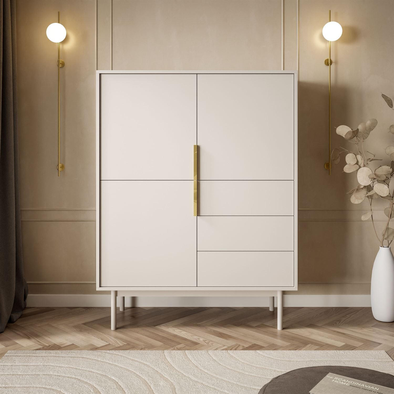 HIGHBOARD MIRACLE 3D3S mit Schubladen dreitrürig Kaschmir - Kaschmir, Holzwerkstoff (104/134/39cm) - Lookway