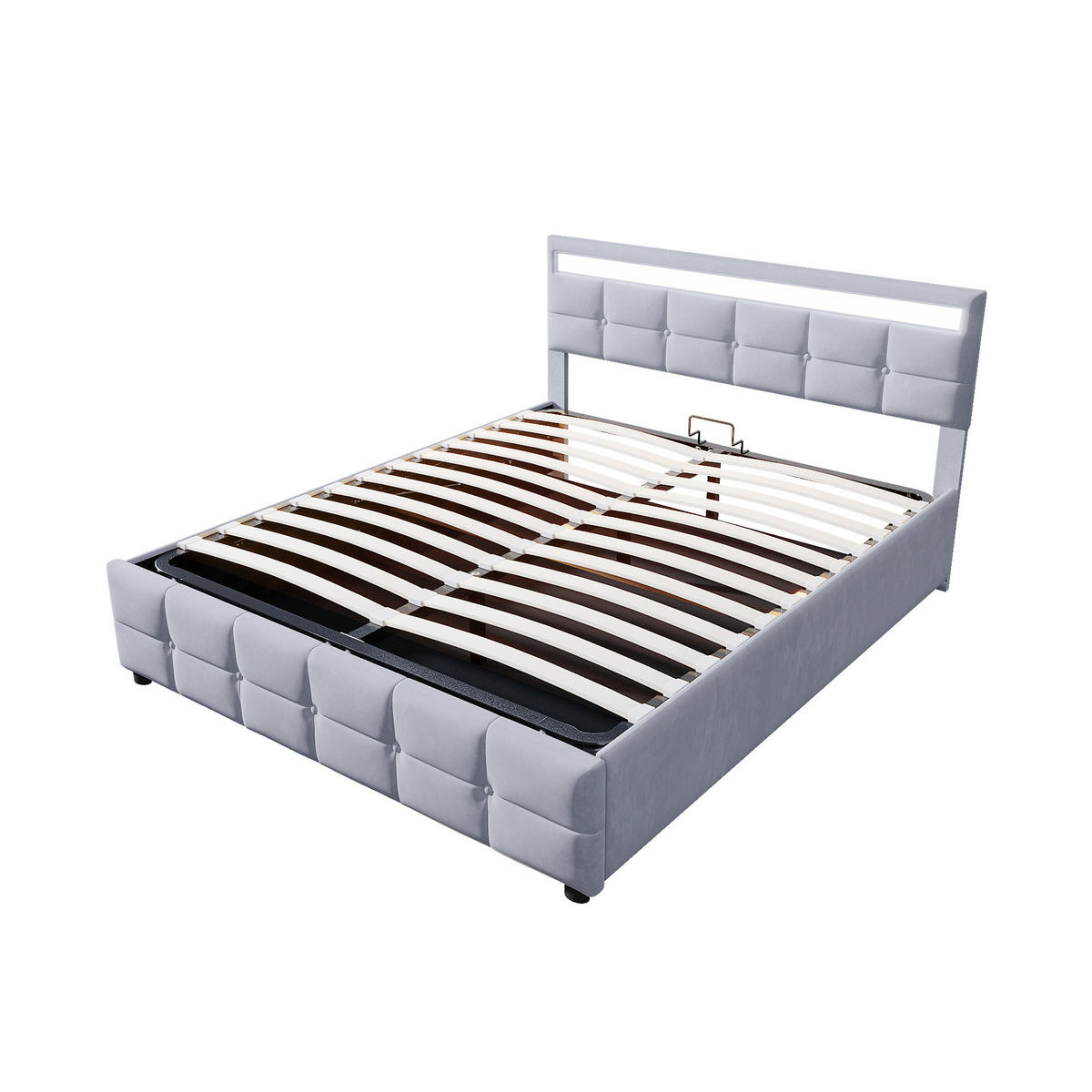 POLSTERBETT 180x200 cm LED Stauraum grau - Grau, Textil (180/200cm) - LEBENLANG