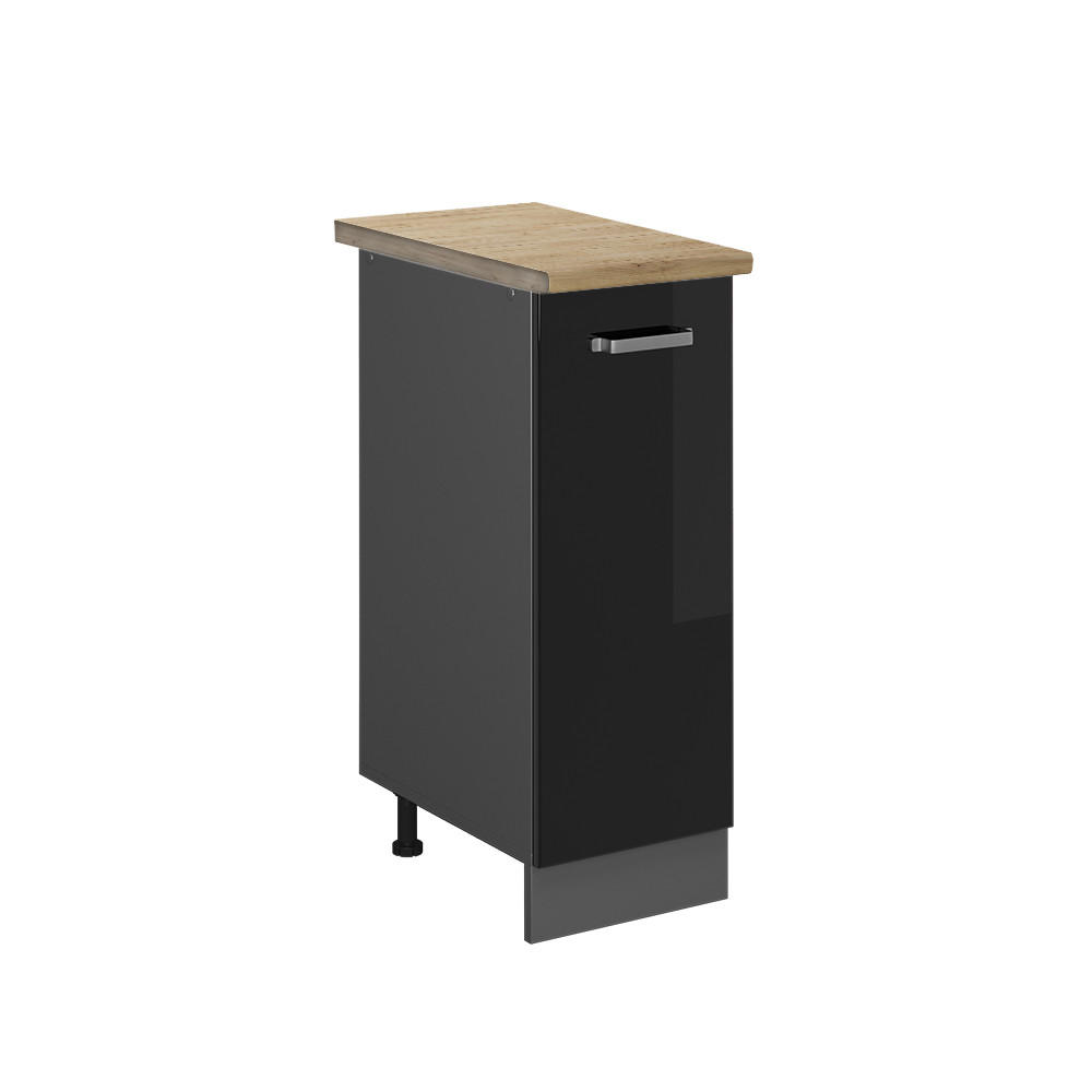 APOTHEKERSCHRANK R-Line Schwarz Hochglanz 30 cm, AP Eiche - Schwarz Hochglanz/Anthrazit, Holzwerkstoff (30/81.6/60cm) - Vicco
